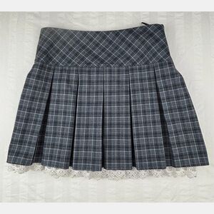 Plaid Academia Coquette Lace Mini Skirt XS Whimsigoth